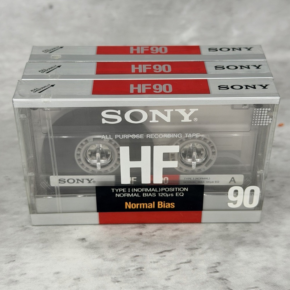 Sony HF Type I 90 Minutes Blank Cassette Tape Normal Bias Lot of 3 New Sealed